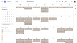 Tela do Google Calendar com a lista de aniversários do Facaebook