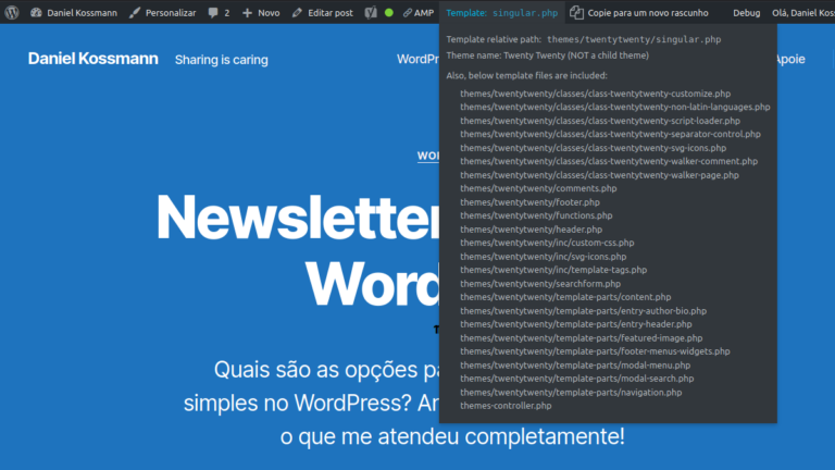 Descobrir arquivo de template carregado no WordPress