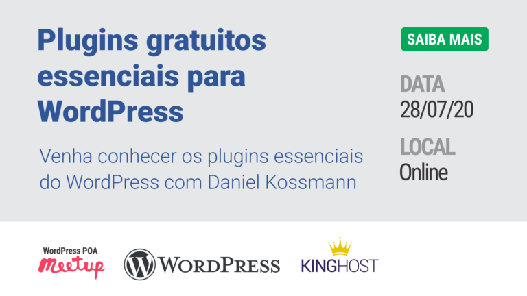 Palestra ‘Plugins gratuitos essenciais para WordPress’ no meetup da comunidade de WordPress de Porto Alegre