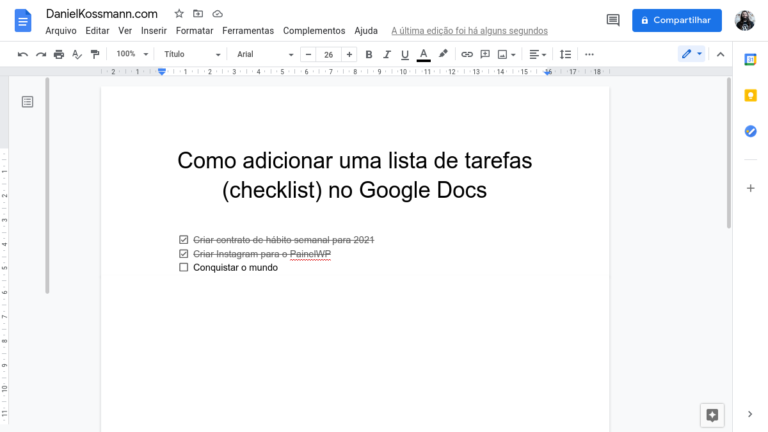 Como adicionar uma lista de tarefas (checklist) no Google Docs