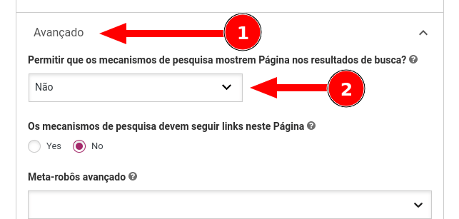 Opção "opção Permitir que os mecanismos de pesquisa mostrem Página nos resultados de busca?" do plugin Yoast SEO