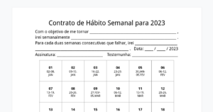 Metade superior do contrato de hábito semanal para 2023