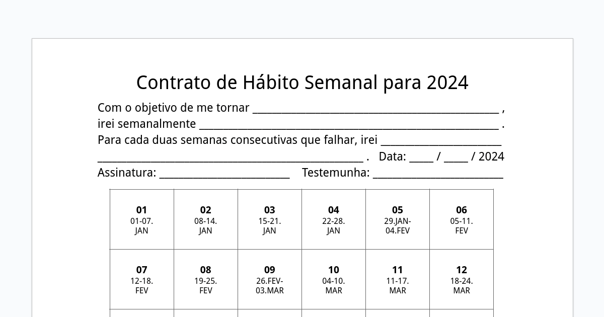 Contrato de Hábito Semanal para 2024