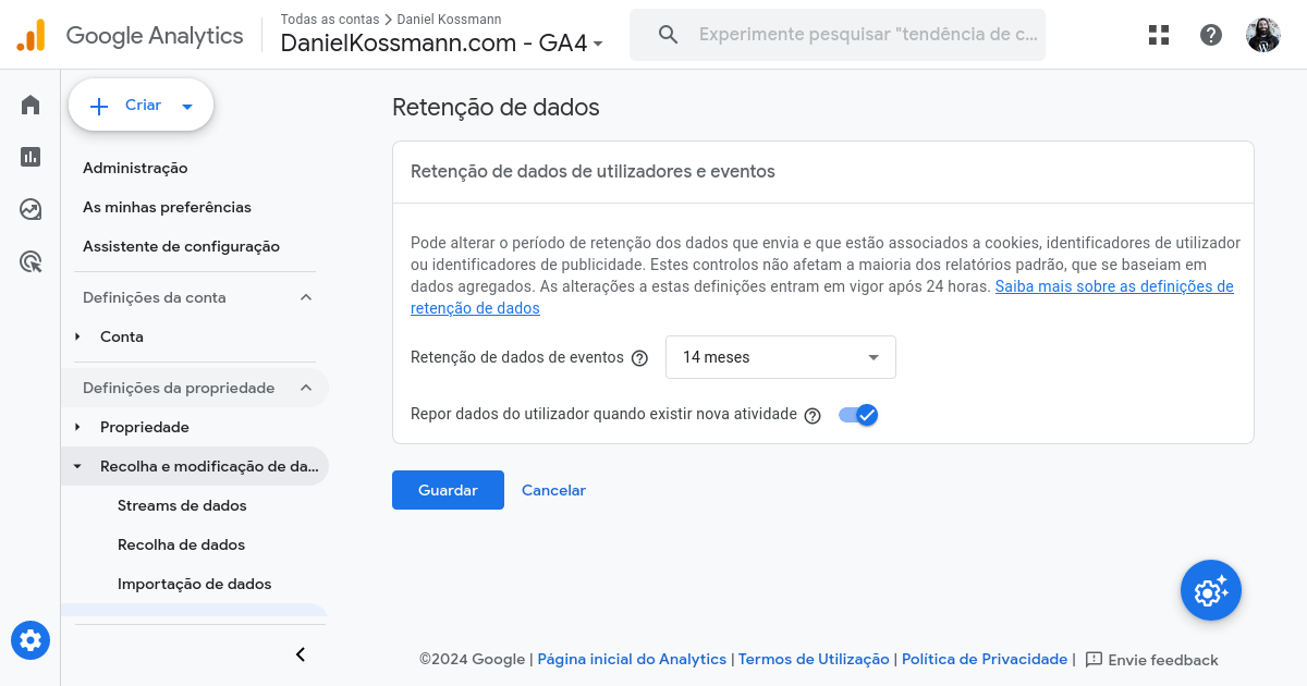 Como aumentar o período de retenção de dados do Google Analytics 4 (GA4)